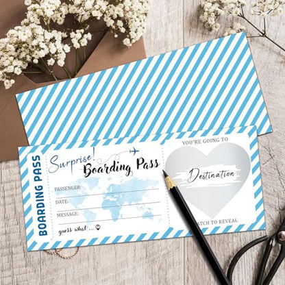 Blue Stripe Surprise Destination Revealed Card With Envelopes, 5 Set Plane Tickets Boarding Pass, DIY Birthday Gift Tickets for Wedding, Holiday, Birthday, Christmas, Party Supply-004-5 - style: 5 SET