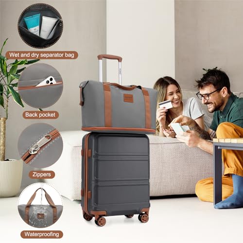 Kono Suitcase Set 3 Piece Luggage Set Expandable with Spinner Wheels - color: Apricot Grey, size: 6-piece set (Db/Tb/12/20/24/28)