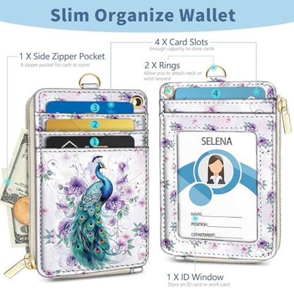 Peacock Lanyard Wallet with Id Badge Holder Keychain Card Women - color: Peacock