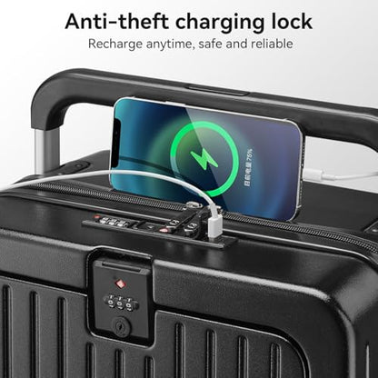24 Inch Front Pocket Luggage Wide Handle Suitcase, Black - color: Black, size: 24''-B