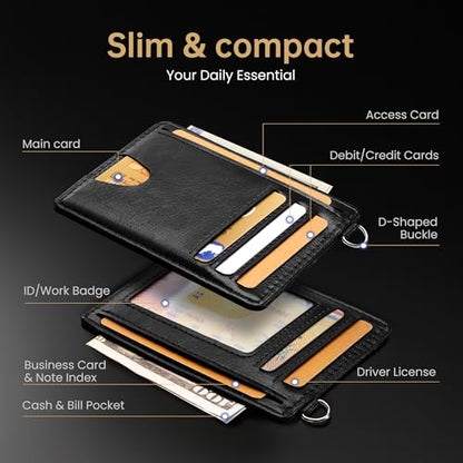 Mayski Slim Wallet, Credit Card Holder for Women, Minimalist Front Pocket RFID Blocking Card Cases, Small Wallet Women Men(Oiled Wax Black) - color: Oiled Wax Black