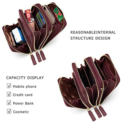 myfriday Small Cell Phone Crossbody Bag, Multi-pocket & 6 Card Slots - color: A-burgundy
