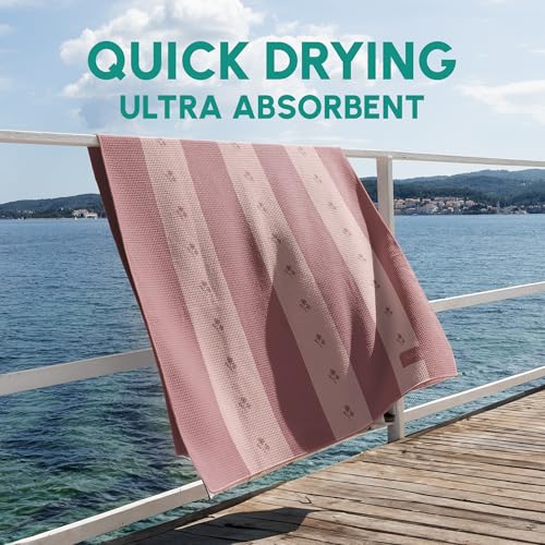 SUN'Y Waffle Microfiber Beach Towel, Sand Free, Quick Dry - Coastal Rose - color: Coastal Rose