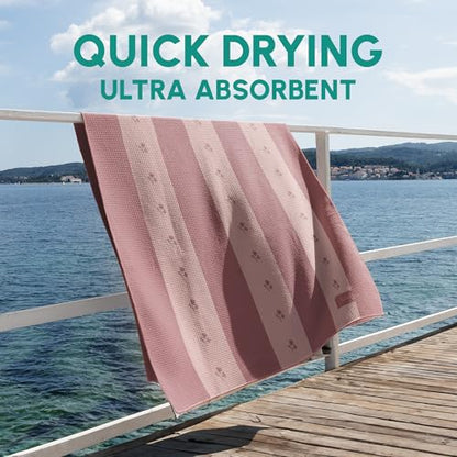 SUN'Y Waffle Microfiber Beach Towel, Sand Free, Quick Dry - Coastal Rose - color: Coastal Rose