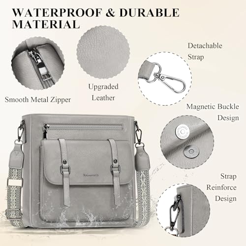 RAINSMORE Crossbody Bag for Women, Waterproof Leather Crossbody Purses - color: Grey
