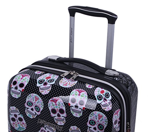 Betsey Johnson 30 Inch Checked Luggage Collection - Expandable Scratch Resistant (ABS + PC) Hardside Suitcase - Designer Lightweight Bag with 8-Rolling Spinner Wheels - color: Skull Party