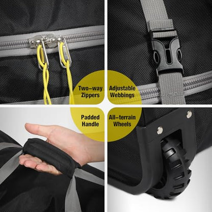 REDCAMP 30" Foldable Rolling Duffle Bag with Wheels for Travel Carry on - color: Black 120L‑2 Wheels