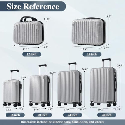 Merax Luggage Set 6 Piece, Lightweight ABS Hardshell Suitcases with Spinner Wheels & TSA Lock, Carry-On & Checked Travel Luggage for Family Travel - color: Silver, size: 6-piece Set