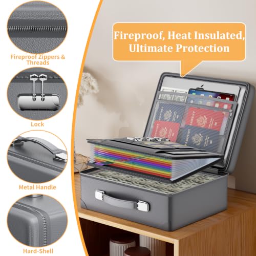 DocSafe 6400°F Fireproof Document Box with Lock, 10 Layers Heat Insulated - color: Grey