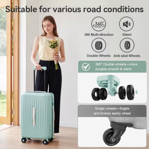 Luggage Sets 3 Piece Suitcase Spinner Hardshell TSA Lock, Cyan - color: Cyan