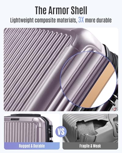LIGHT FLIGHT 3 Piece Luggage Sets With Spinner Wheels Hardshell TSA Lock - color: Rose Purple, size: 3-Piece Set - 20"/24"/28"