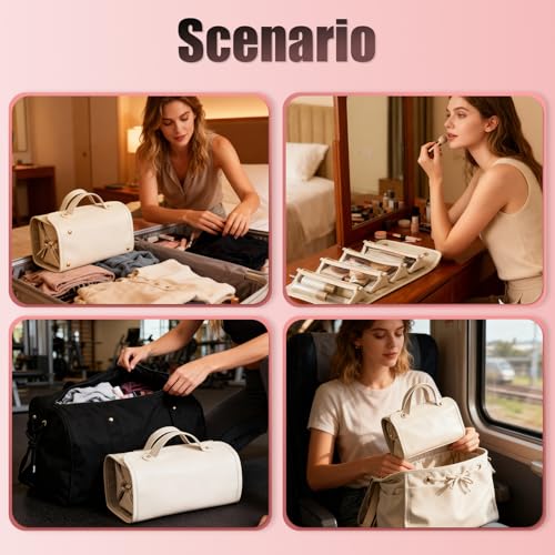 Expandable Makeup Bag Women Waterproof Cosmetic Travel Organizer - color: White