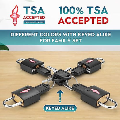 TSA Luggage Locks 8-Pack Black – Keyed Alike Safe Skies Approved for Travel - color: Black 8 packs