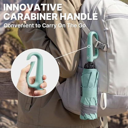 G4Free 46inch Ring Buckle Umbrella, Inverted Design with Carabiner Handle - color: Green
