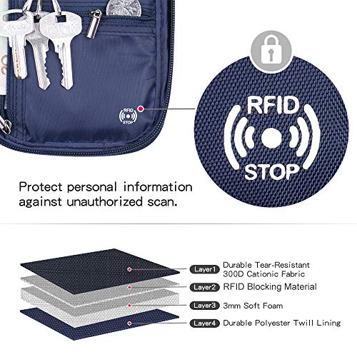 RFID Passport Wallet with Vaccine Card Slot, Family Travel Passport Holder Document Organizer Bag with Wrist & Neck Double Strap - color: RFID-Flamingo
