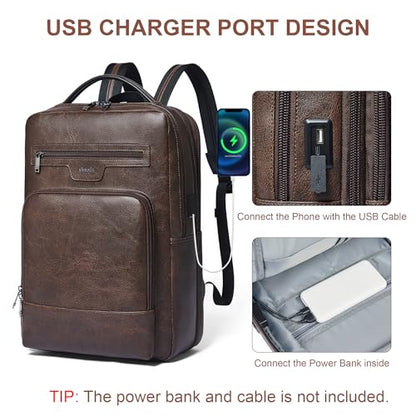 Shrrie 16 Inch Vegan Leather Laptop Backpack for Women and Men - color: Coffee