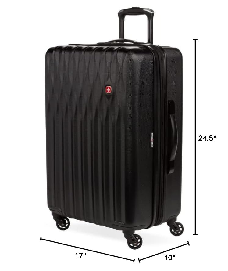 SwissGear 8018 Expandable Luggage, Hard Shell Medium Luggage with Spinner Wheels - color: Black, size: Checked-Medium 24-Inch