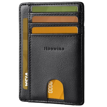 Hoewina 남성용 슬림 지갑, 신용 카드 홀더 지갑, 미니멀리스트 디자인 - RFID 차단 전면 포켓 가죽 얇은 지갑 남성 및 여성용, E-Cloud 블랙, 간결하고 분위기 있음 - color: E-Cloud 블랙