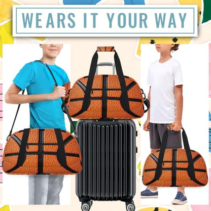 Kids Duffle Bag for Boys Basketball Leather Texture Pattern Sport Gym Bag Small Travel Bag Foldable Lightweight Carry on Weekender Overnight Bags with Shoulder Strap - color: Basketball Leather texture