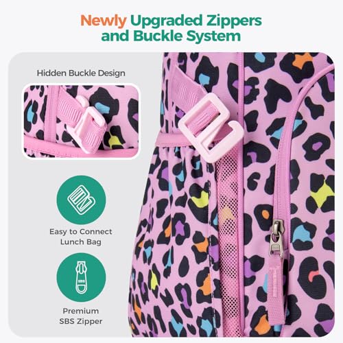 Choco Mocha Cheetah Backpack Set Kids Backpacks for Girls, Girls Backpack with Lunch Box & Water Bottle, Elementary School Bookbag Age 6-8 17 Inch, Laser Pink - color: Cheetah Pink Purple
