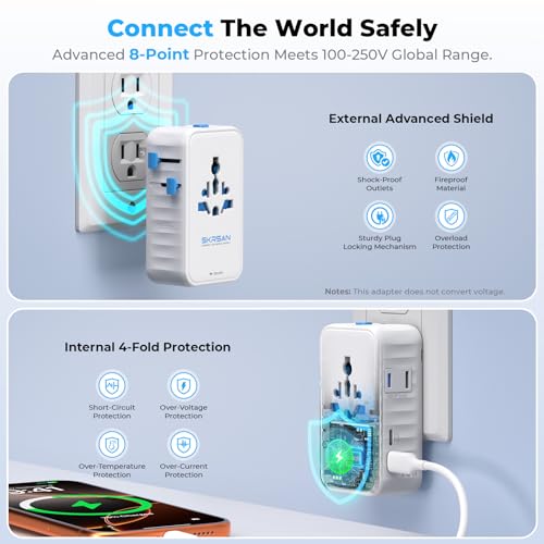 Aura 70W International Travel Adapter, 6-in-1 Universal Wall Charger - color: Arctic White, size: 70W