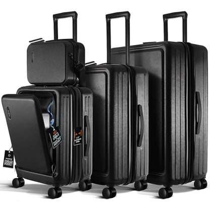 TRAVELARIM Hard Shell Luggage Sets with Spinner Wheels 4 Piece, Expandable Large Suitcases with TSA Lock, Travel Large Suitcase Set, Black Luggage Set - color: Black, size: 4 Piece Set (20/24/28)