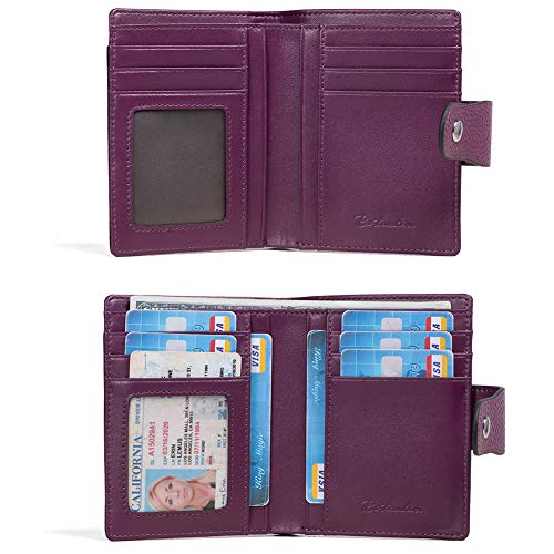 BOSTANTEN Leather Womens Wallet Small RFID Blocking Credit Card Holder - color: 2-purple pebble