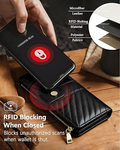 Black Women's Trifold Wallet,Large Capacity RFID Long Wallet - color: Black, size: Trifold