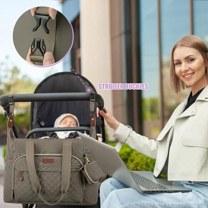 Tuwubi Diaper Bag Tote,Baby Diaper Bag with Pacifier Case - color: Khaki, size: Large