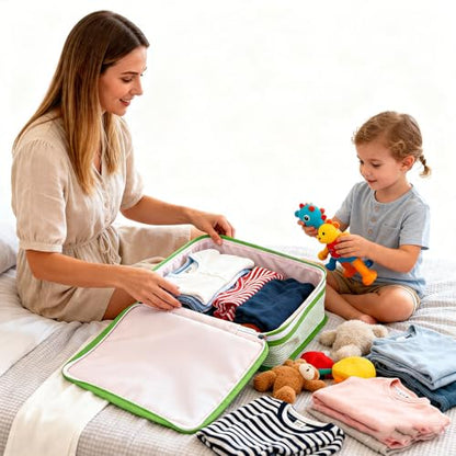Seersucker Packing Cubes, 3 Pack Blank for DIY Embroidery Kids Travel Organizer - color: Green