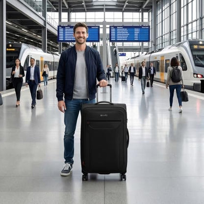 Softside Suitcases w/Wheels 32 Inch Luggage,Expandable 20% - color: Black, size: Checked-Extra Large 32 inch