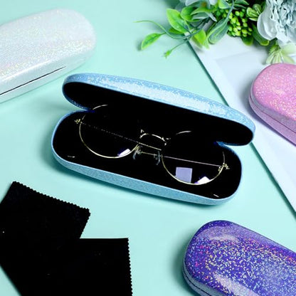 Eyeglass Case Hard Shell,Hard Sunglass Cases with Cleaning Cloth for Women,Glitter Protective Case - color: Style 1