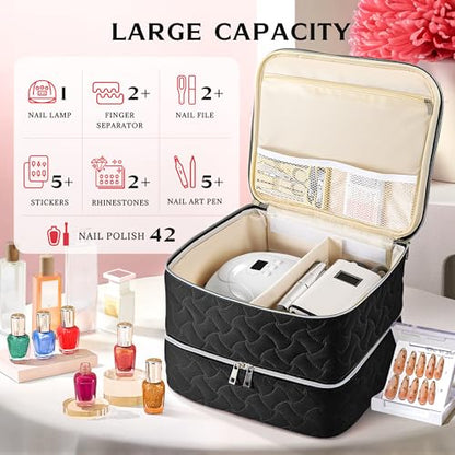 DreamGenius Nail Polish Organizer Bag Holds 42 Bottles, Black - color: Black