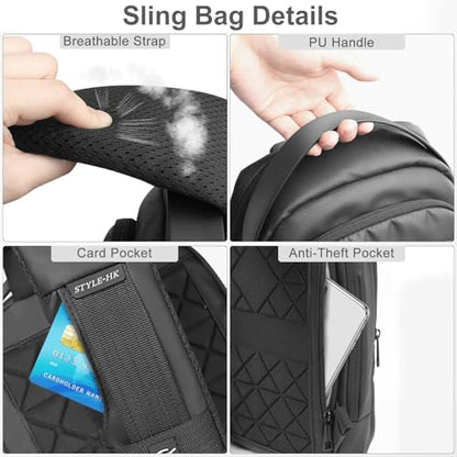 hk Sling Bag for Men Women Chest Bag Should Bags for 11.3 Inch iPad - color: Black