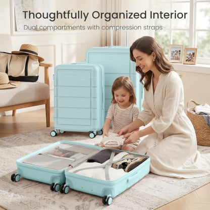 SHOWKOO G-Series Luggage set 3pcs, 100% PC Durable Hardshell Suitcase - color: Mint Green, size: 3-Piece Set (20/24/28in)