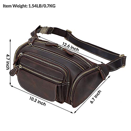 TIDING Leather Fanny Pack Multi-Pockets Waist Belt Bag for Men - color: Dark Brown