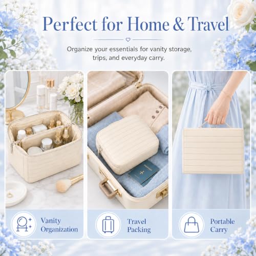 Fold Down Parallel Makeup Bag,Toiletry Bag Travel Organizer,Large,Nude - color: Nude