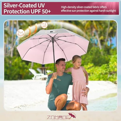 ZOMAKE UV Umbrella for Sun Protection, Travel Compact Sun Umbrellas 46Inch - color: B:Silver,Pink a