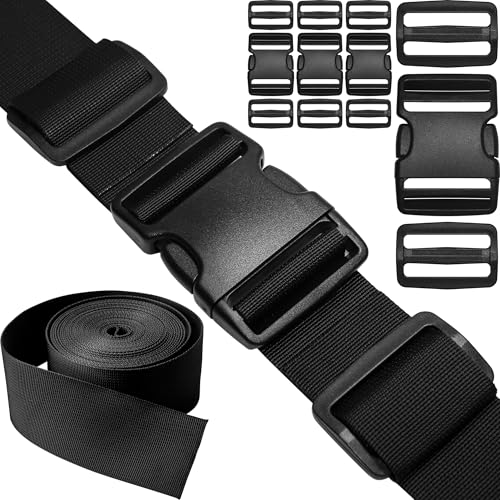2" Straps and Buckles Set: 6 Yard Nylon Webbing 2 inch (50 mm) Wide, 4 Pack Side Release Buckle, 8 pcs Tri-Glide Sliders, Plastic Clip Quick Fasteners Replacement Heavy Duty Dual Adjustable No Sew - size: 2" x 6 yd Strap + 4 pack Buckles