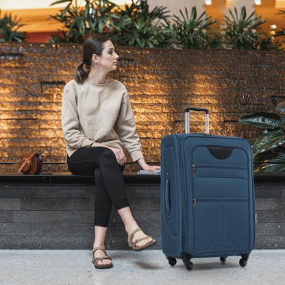 Merax Suitcase Set, Softside 3-Piece Expandable Luggage - color: Deep Blue(22/26/30)
