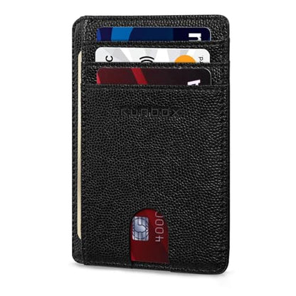 RUNBOX Slim Wallet for Men and Women, RFID Blocking Leather Card Holder - color: Leather Black