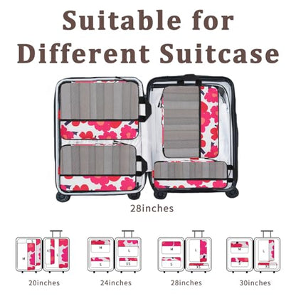 U+U 4 Set Compression Packing Cubes, Travel Organizers (Red Flower) - color: Red Flower, size: 4 Set