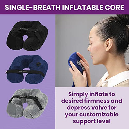 Cabeau Inflatable Travel Pillow – Air TNE – Adjustable, Lightweight, and Supportive for Sleeping on Airplanes, Trains, and Cars– Customized Fit and Compact Carrying Case (Slate Grey) - color: Slate Grey