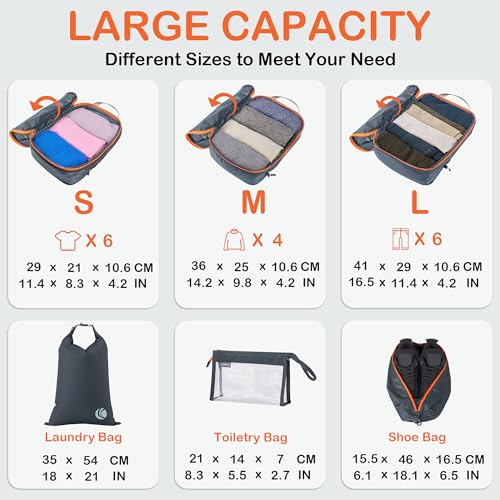 Cipway Compression Packing Cubes for Travel (8 Piece,Grey) - color: Grey, size: 8PCS