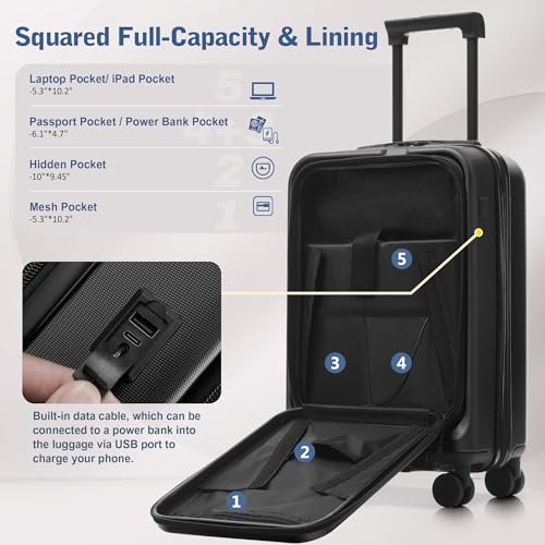 Merax 5 Piece Luggage Set,Front Opening Hardside Suitcase Set.Black - color: Black, size: 5 Piece(20/24/28/DB/TB)