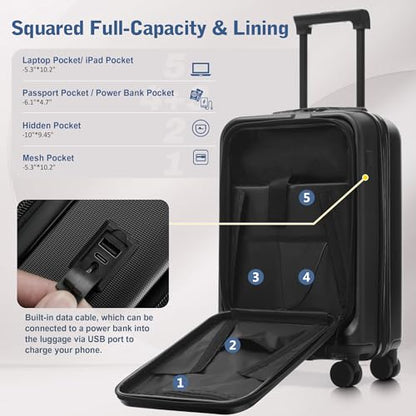 Merax 5 Piece Luggage Set,Front Opening Hardside Suitcase Set.Black - color: Black, size: 5 Piece(20/24/28/DB/TB)