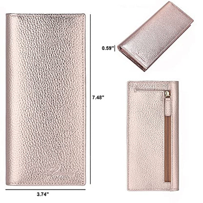 Lavemi Ultra Slim Thin Leather Women Wallet RFID Blocking Credit Card Holder Bifold Long Ladies Billfold - color: 2- Champagne Gold