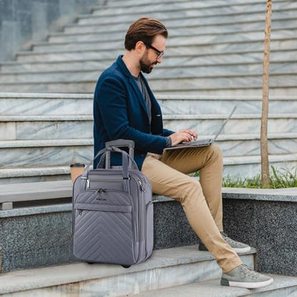 VANKEAN 16" Underseat Rolling Suitcase Travel Business Lightweight - color: Dark Grey