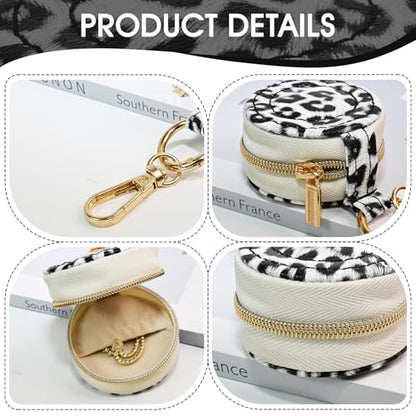 Portable Ring Keychain Holder - White leopard print Jewelry Holder - color: White leopard print