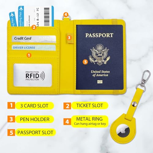 Passport Holder for Travel,Passport Cover Case with RFID (yellow) - color: yellow